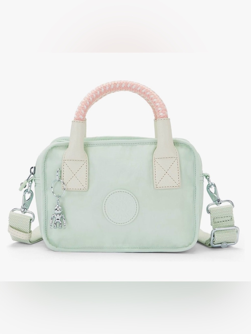 Kipling Kristy Pastel Mint Crossbody Bag with Pink Braided Handle
